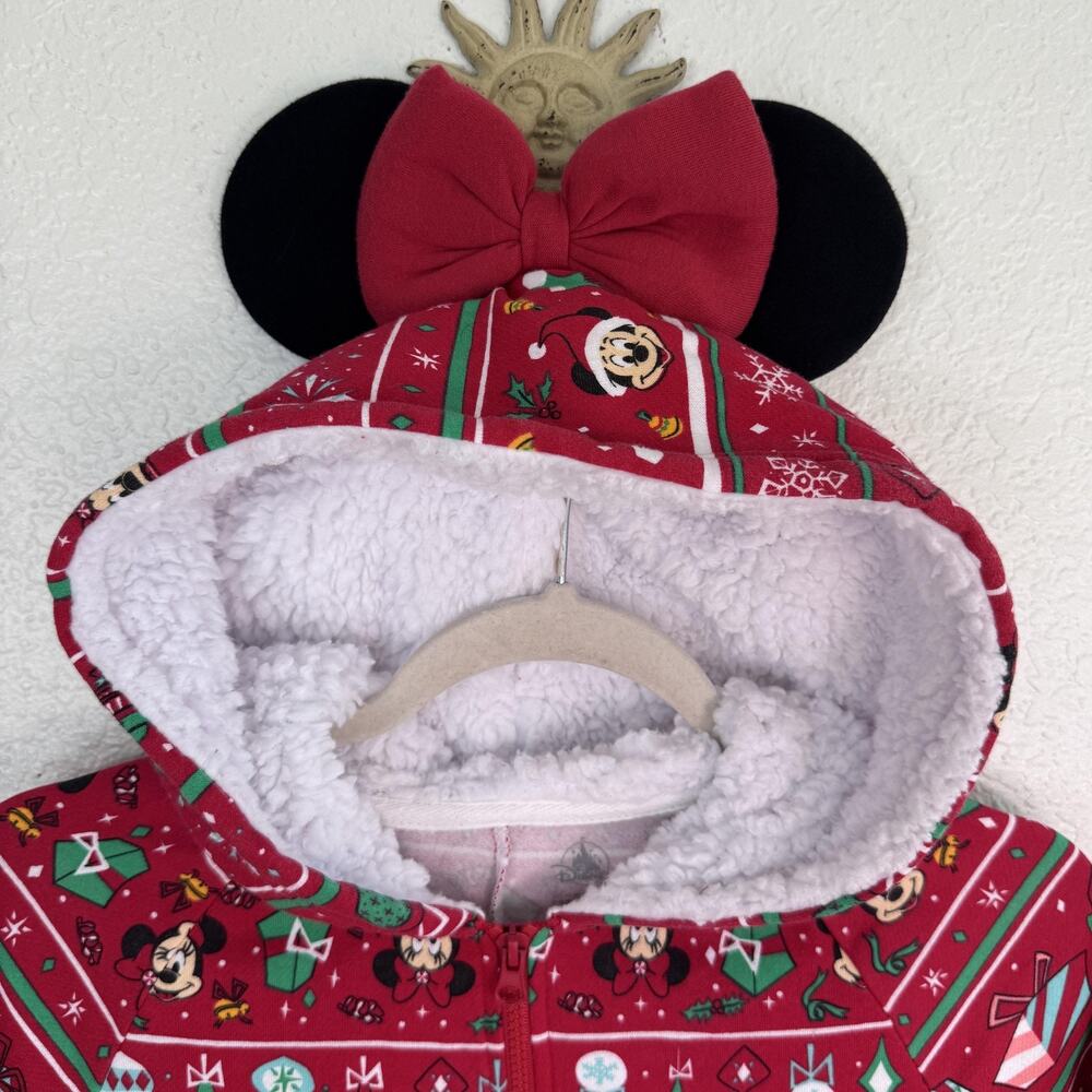 Disney Minnie Mouse One Piece Pajamas Womens Medium Christmas Jumpsuit with Ears - Picture 4 of 9
